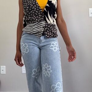 Floral Patterned Denim Jeans